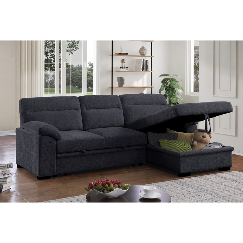 Canapé-lit modulaire en chenille en tissu avec méridienne gris foncé Chenille, Gris