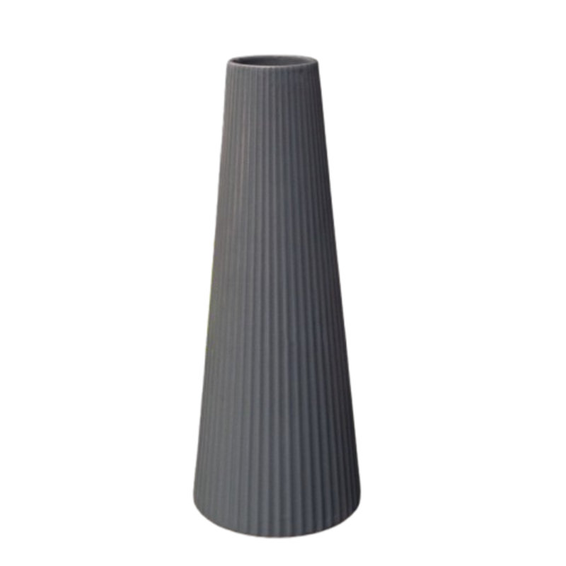 Vase rond en céramique gris mat, Gris, H 10 po x l 4 po x P 4 po