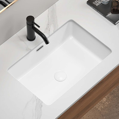 Rectangular Undermount Bathroom Sink Vessel Sink,Undermount Bathroom Sink Rectangle, White Ceramic Lavatory Vanity Basin With Overflow