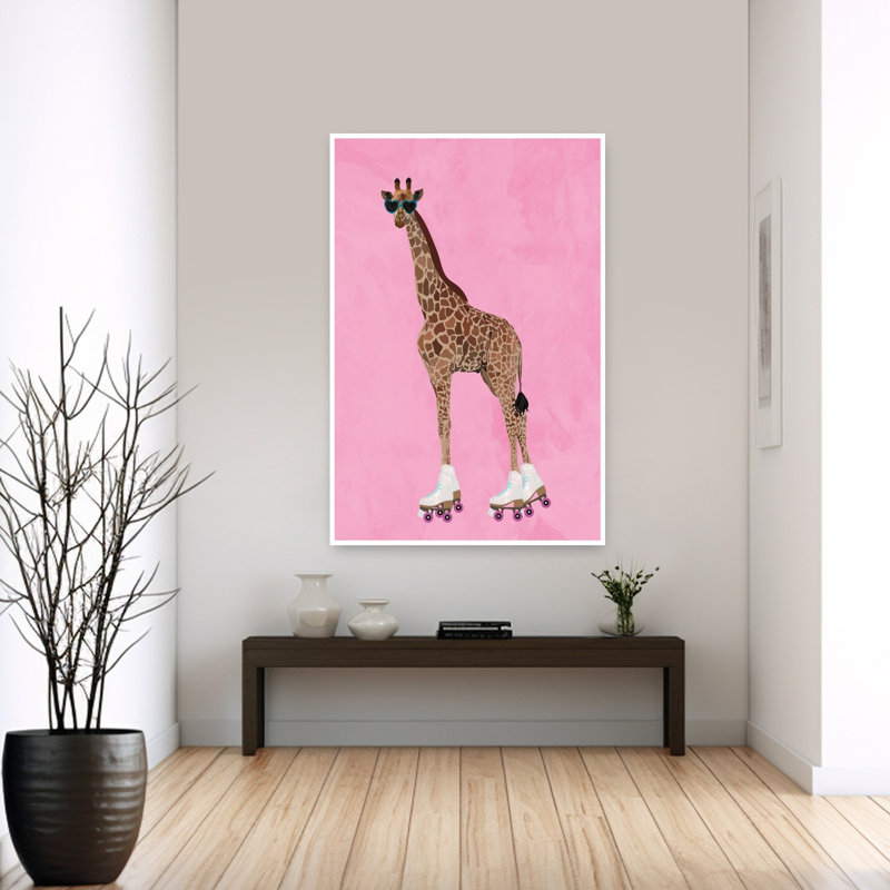 Cool Giraffe Roller Skates Modern Retro Wall Art Print by Sarah Manovski - Wrapped Canvas Print, 152.4cm H x 101.6cm W