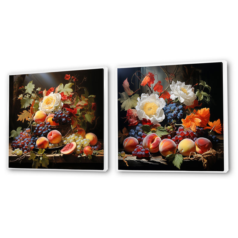 Ensemble de 2 collages de fruits symétriques Symphony, Cadre flottant blanc, H 36 po x l 73 po