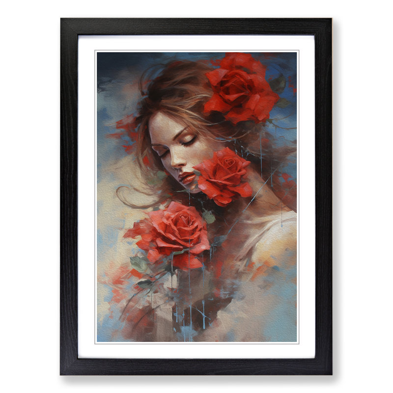 Rose Gestural - Single Picture Frame Print on Wood, 64cm H x 46cm W x 2cm D, Black Framed