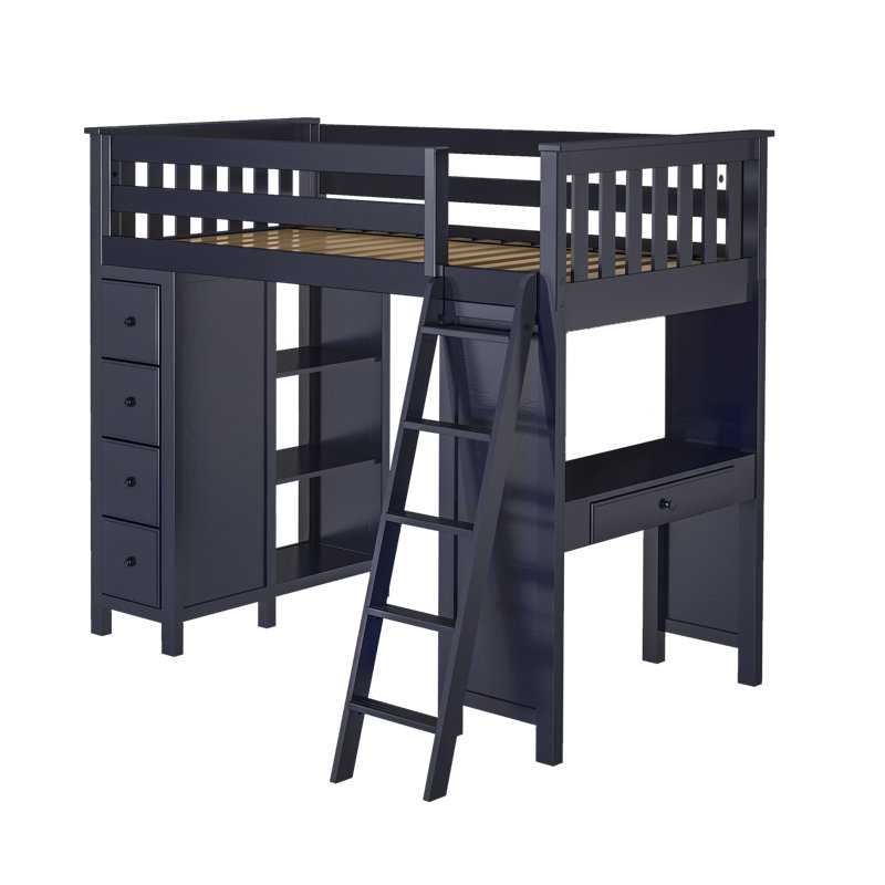 Gannon Kids Twin Loft Bed with Drawers, Blue