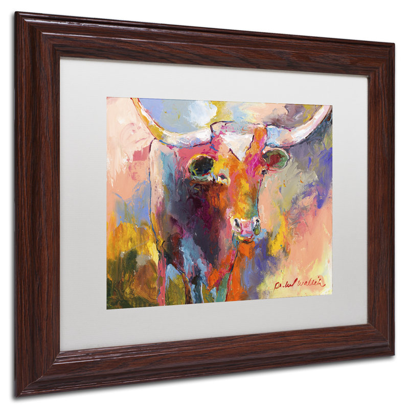 « boeuf », impression sur toile, H 11 po x l 14 po x P 0,5 po, Encadrement grain de bois, Blanc