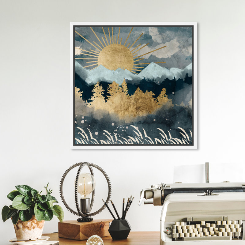 Nature et paysage aube au-dessus des montagnes, impression d'art moderne sur toile pour le salon, Cadre blanc