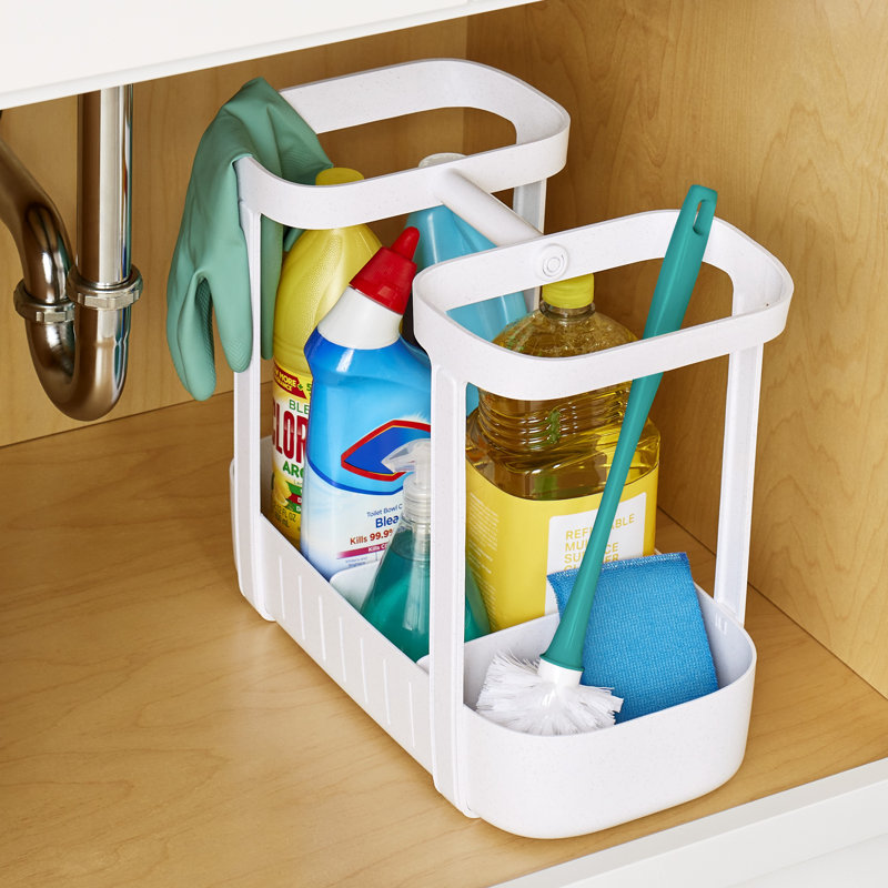 Speckled White Plastic 2-Tier Sink Cleaning Caddy