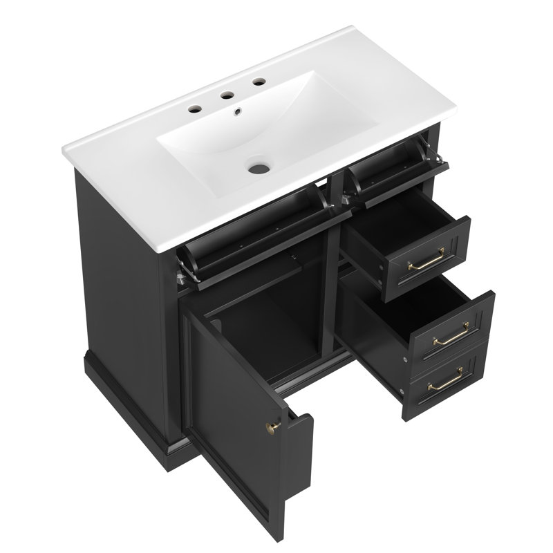 Essey 36'' Bathroom Vanity With Ceramic Sink, Black, Gold