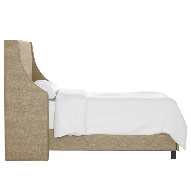 Lit tapissier standard à profil bas Bernadine, Lin naturel texturé Zuma, Double