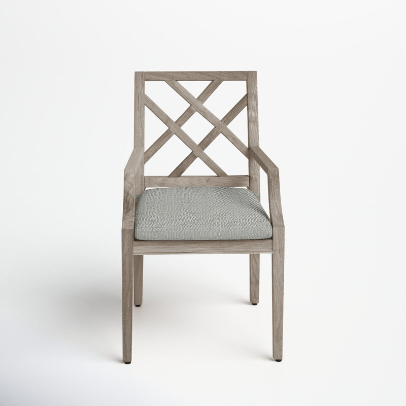 Chaise avec accoudoirs en teck Haley - Huître, Huître teck, Pas de soudure, InsideOut® Rollo ‑ lin argent