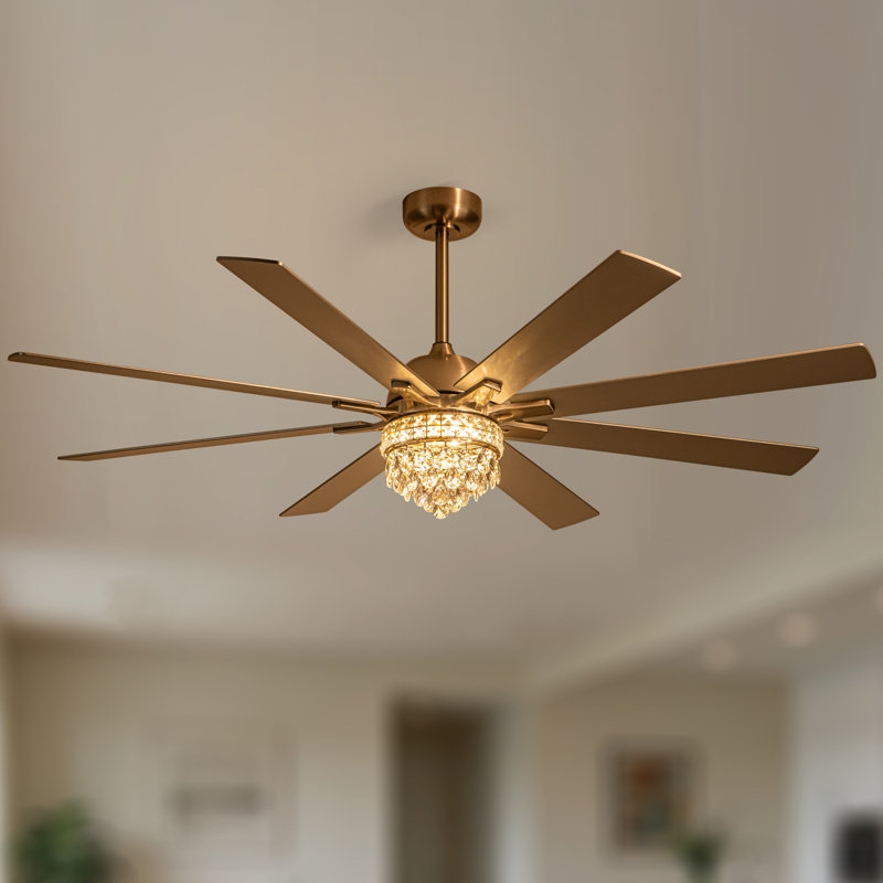 65 in. Brushed Nickel 8-Blade Silver Download Mount Fandelier Ceiling Fan with LED Light, Remote and APP Control, Silver