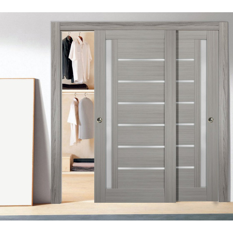 Portes coulissantes de placard en verre dépoli Quadro 4088 Ginger Ash, rails robustes, moulures, garnitures, quincaillerie, ensemble de quincaillerie en bois massif pour portes de placard de chambre à coucher - 60 po x 96 po (2 x 30 x 96 po)
