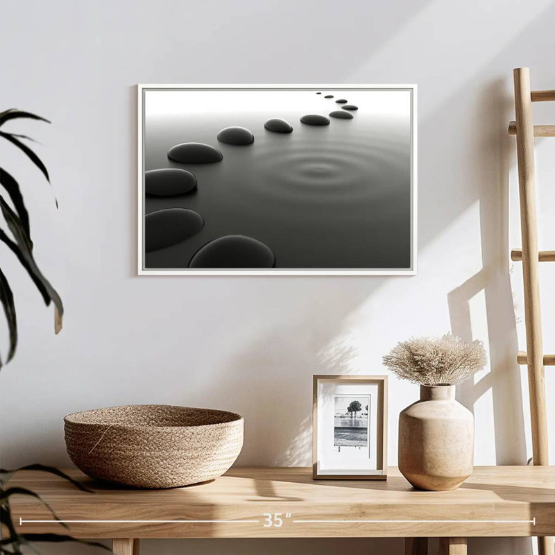 Cailloux sur l'eau, Cadre flottant blanc, 43 po x 29 po