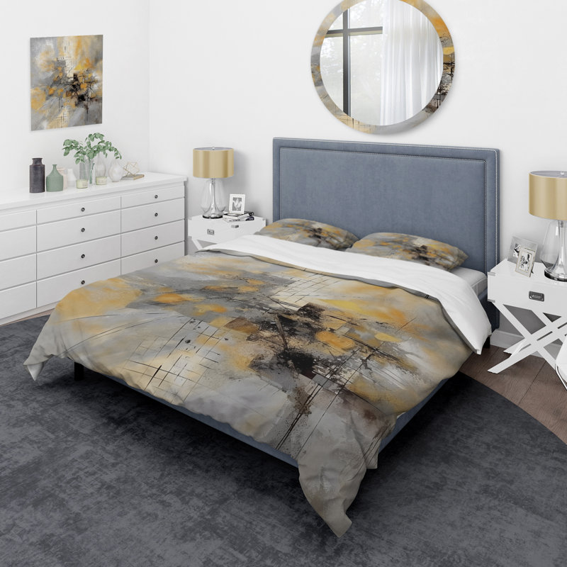 Ensemble de housse de couette en microfibre / polyester jaune et gris Beyond The Canvas I