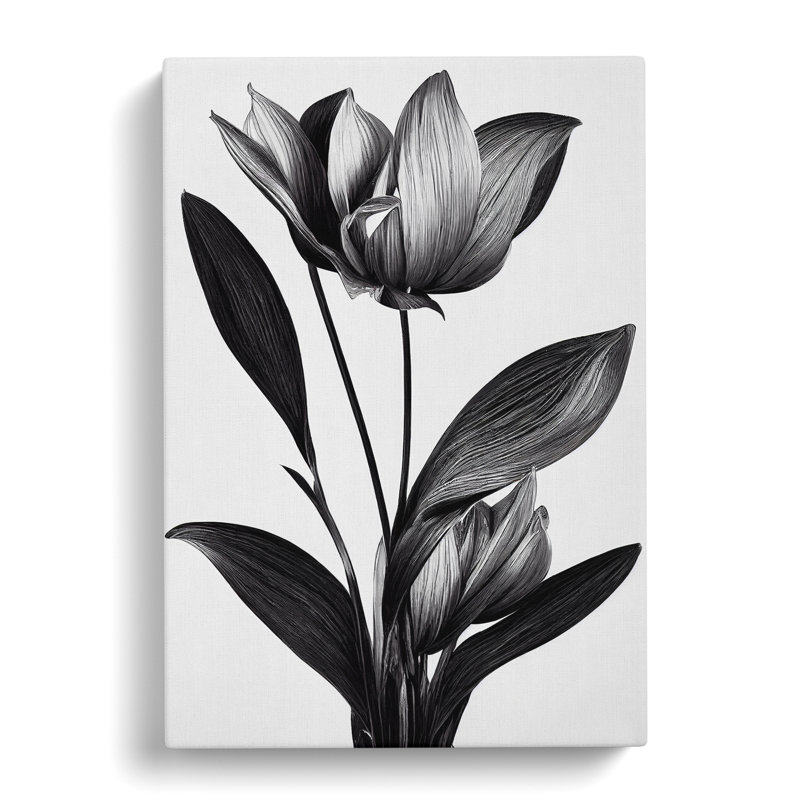 Monochrome Flower - Wrapped Canvas Print, 60cm H x 40cm W x 3cm D