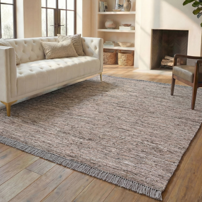 Tapis ivoire / brun en laine / coton tissé à la main Abbie-Jai Natura, Rectangle 8 pi x 10 pi