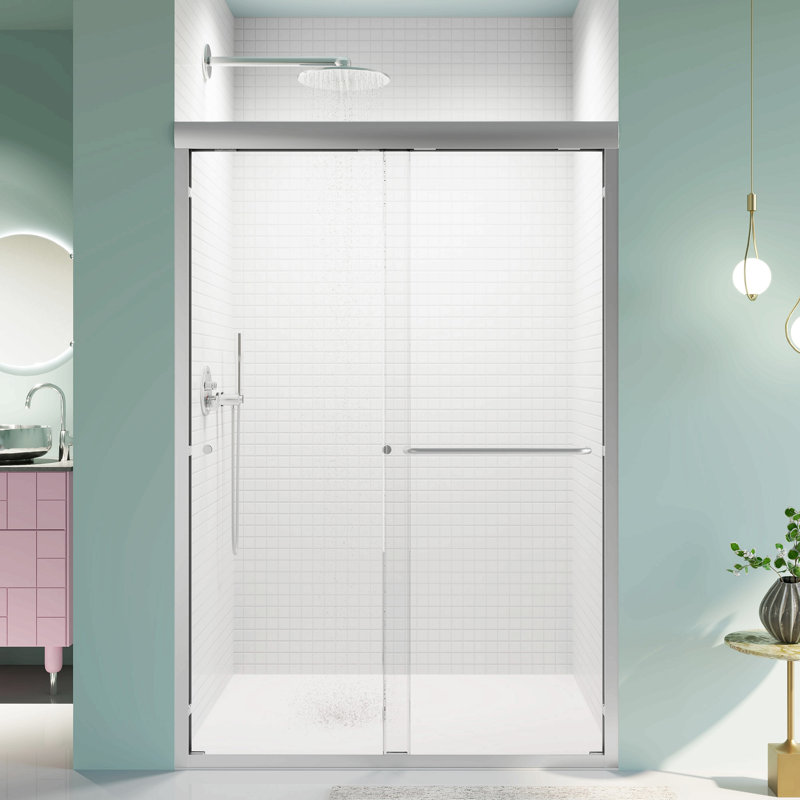 44"-48"W*72" H Semi-Frameless Double Sliding Shower Door, Bypass Shower Door, 1/4" (6Mm) Thick Sgcc Tempered Glass Door, Chrome