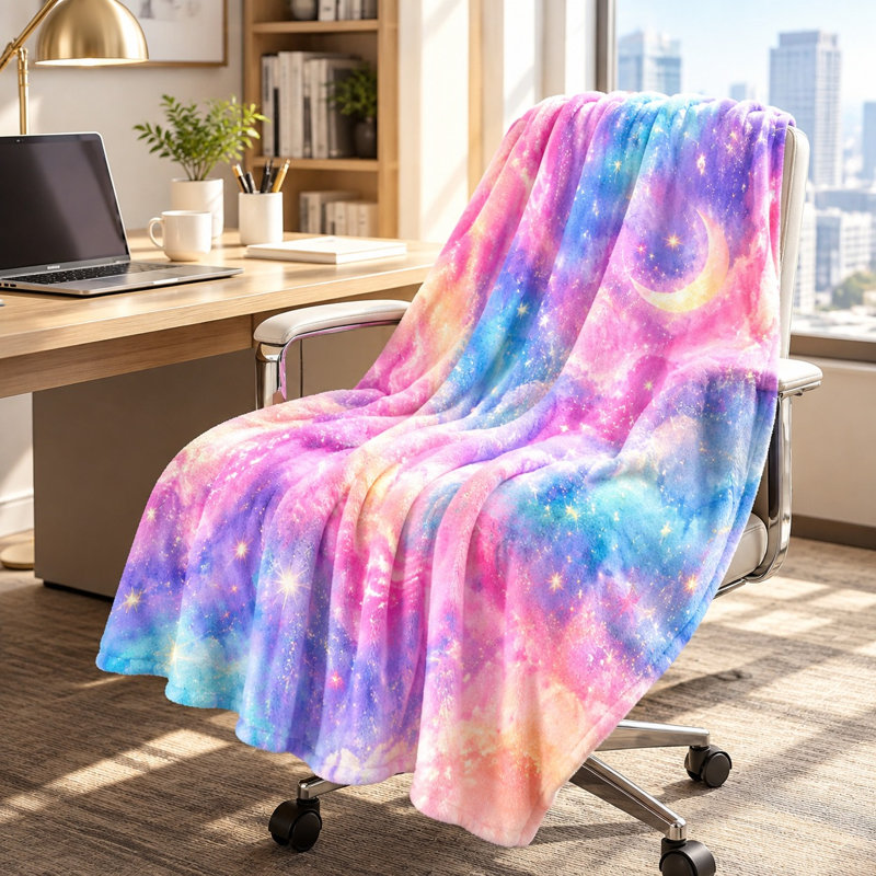 Vibrant Galaxy Print Plush Blanket, Dreamy Nebula Throw for Sofa Couch Bed Home Cozy Decoration, All‑Season Lightweight Fleece Blanket