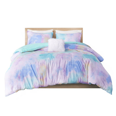 Twin/Twin XL Watercolor Tie Dye Printed Duvet Cover Set with Throw Pillow