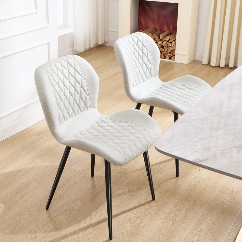 Modern Dining Chair with Faux Leather Upholstery and Metal Legs, Beige