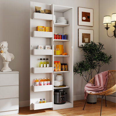 Armoire de cuisine, armoire de rangement blanche autoportante avec portes et tablettes, armoire de rangement pour cuisine, salon et salle à manger