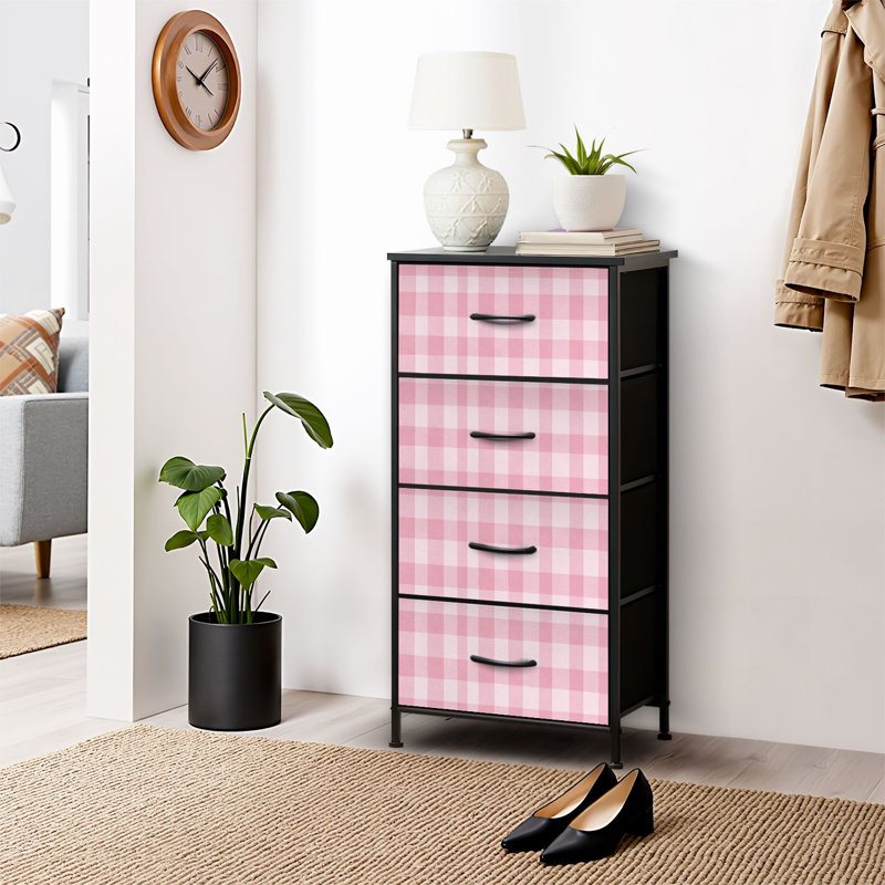 4 Drawer Dresser for Bedroom, Narrow Chest of Drawers, Wooden Top and Study Iron Frame 18"x37.5"-(WxH)
