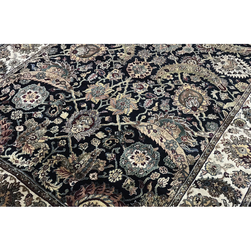 Hand-Knotted High-Quality Black and Cream Runner