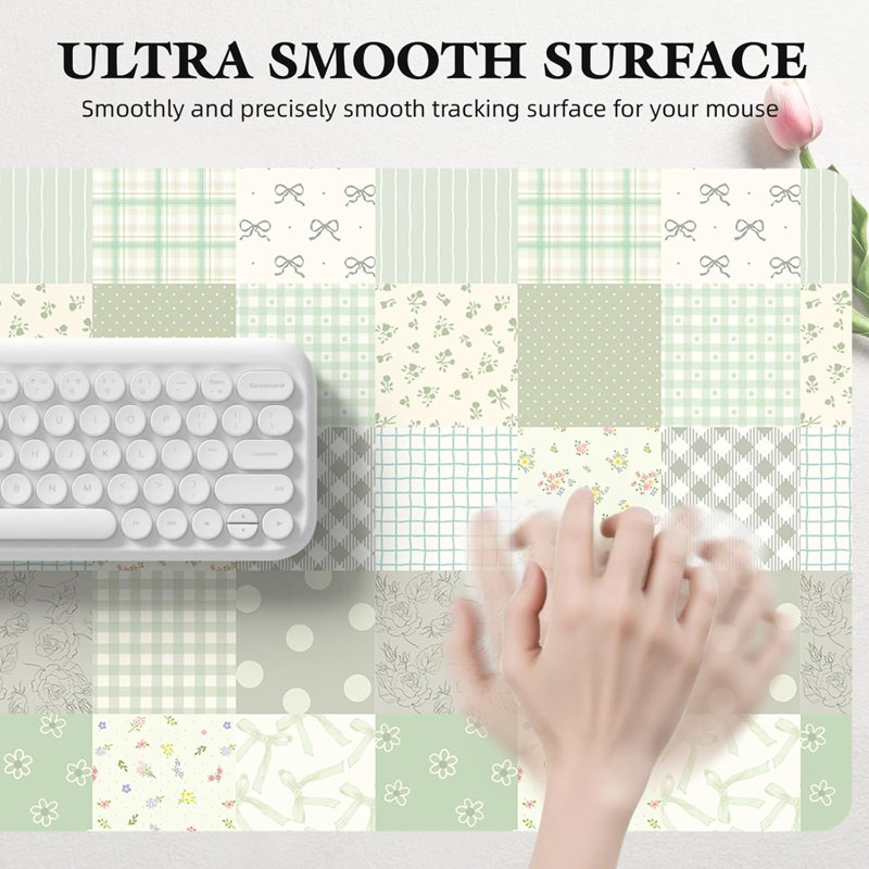 Mignon tapis de souris pour clavier de jeu à carreaux écossais vert, tapis de bureau en cuir antidérapant, grand tapis de bureau pour ordinateur portable 27,5 po x 12 po