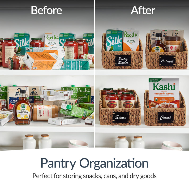  Hyacinth Angled Pantry Storage Baskets W/ Handles, Chalkboard & Marker (Pack Of 2) - Chestnut, Chestnut