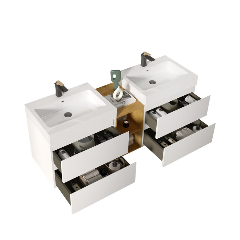 59.8'' Wall Mounted Double Bathroom Vanity Base Only