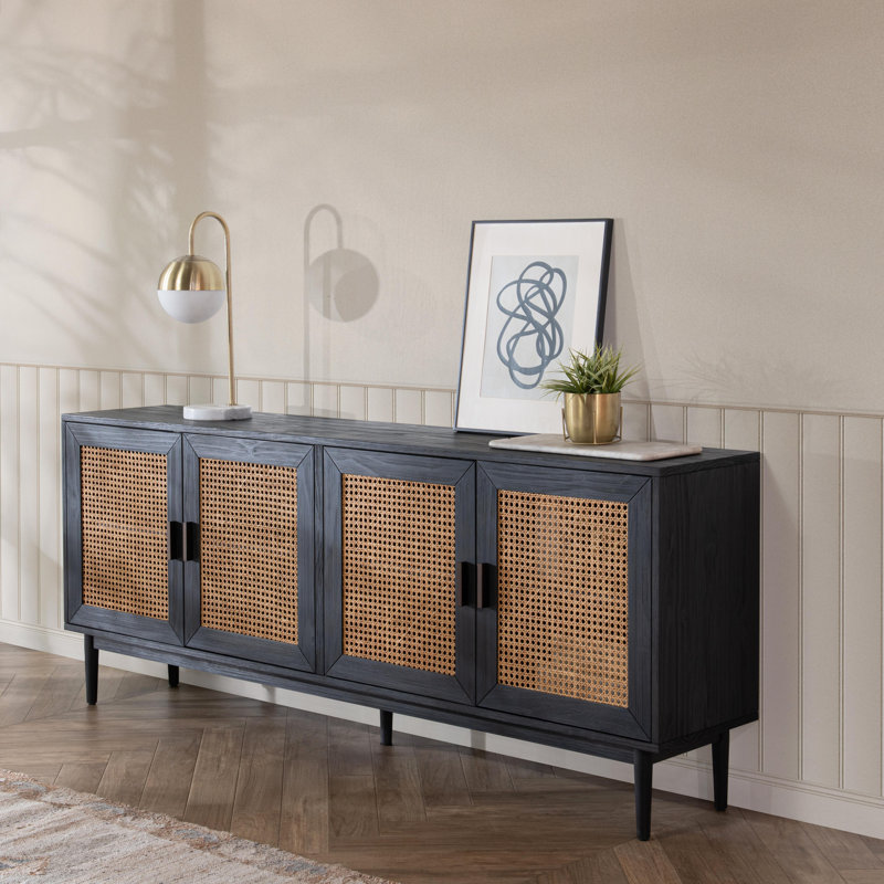 Solid Wood 4 - Door Sideboard, Black