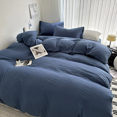 Ensemble de literie en coton uni - Housse de couette douce et taies d'oreiller incluses