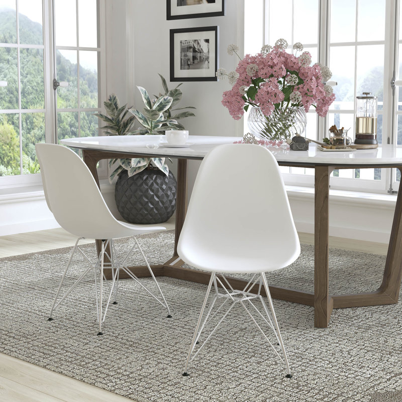 Chaise en plastique Daker avec base chromée, Blanc