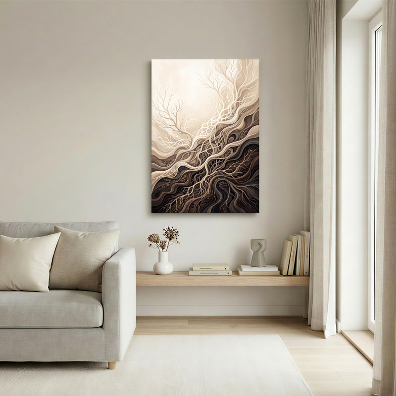 «Swirling Brown and Beige Tree Roots and Branches», art mural sur toile, 24"H x 18"W