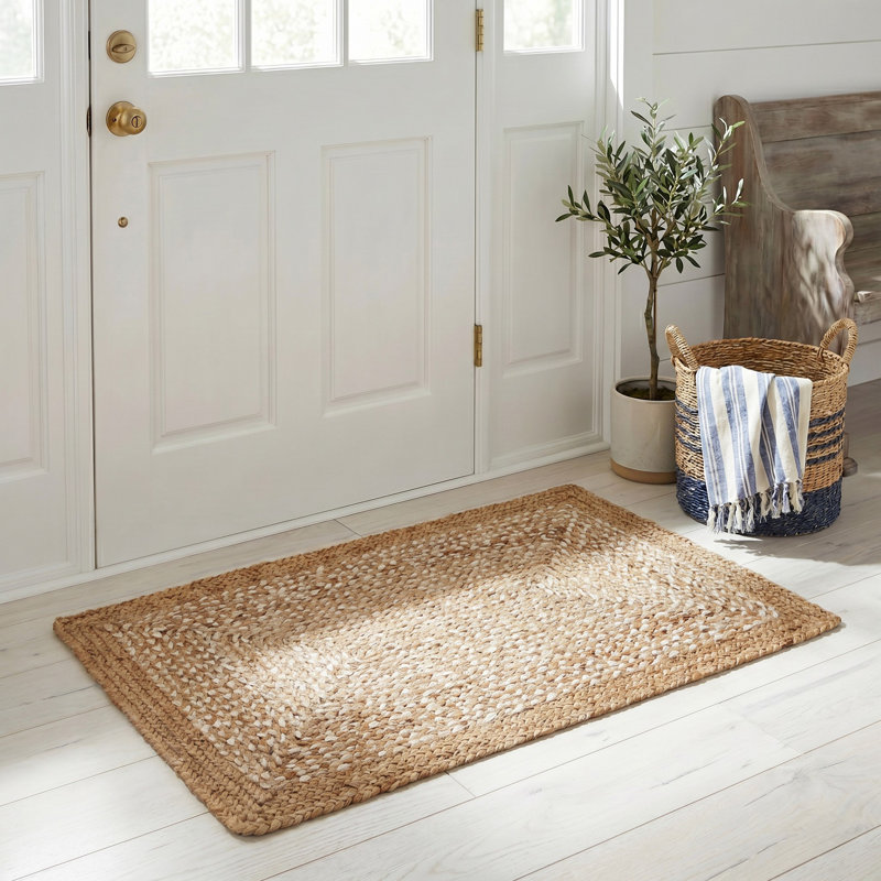 Tapis de couleur unie en fibres de naturelles de jute et de coton tissées à la main avec envers en latex Marie