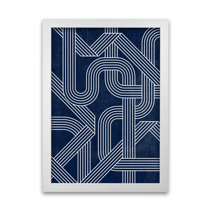 Blue Abstract Lines - Wrapped Canvas Print, White Frame, 30cm H x 21cm W x 3cm D