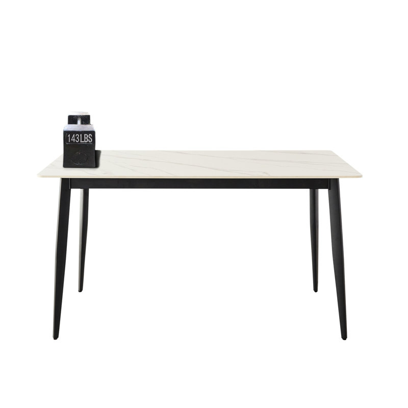 55.06" X 28.65" Dining Table With White Porcelain Top And Metal Legs, Rectangular Legs For Kitchen