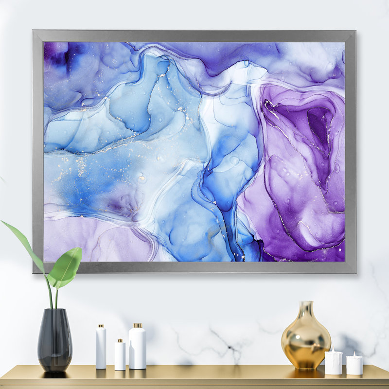 Art à l'encre bleue et mauve, impression sur toile, H 12 po x l 20 po x P 1 po, Cadre photo argenté