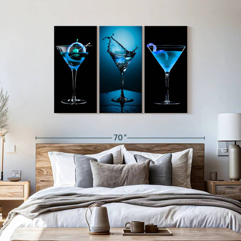 " Blue Cocktail Drinks " by SodaPopArt 3 - Pieces, 36" H x 57" W x 1.25" D
