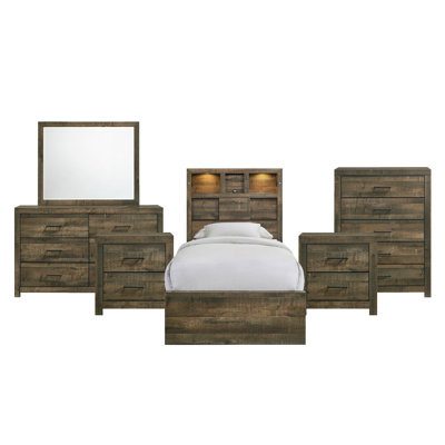 Ensemble de chambre à coucher avec lit à panneaux 6 pièces Montijo