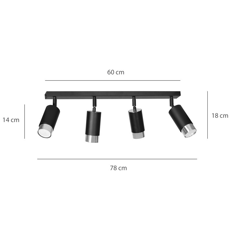 Cromwell 78cm 4 -Light Track Kit, Chrome, Black
