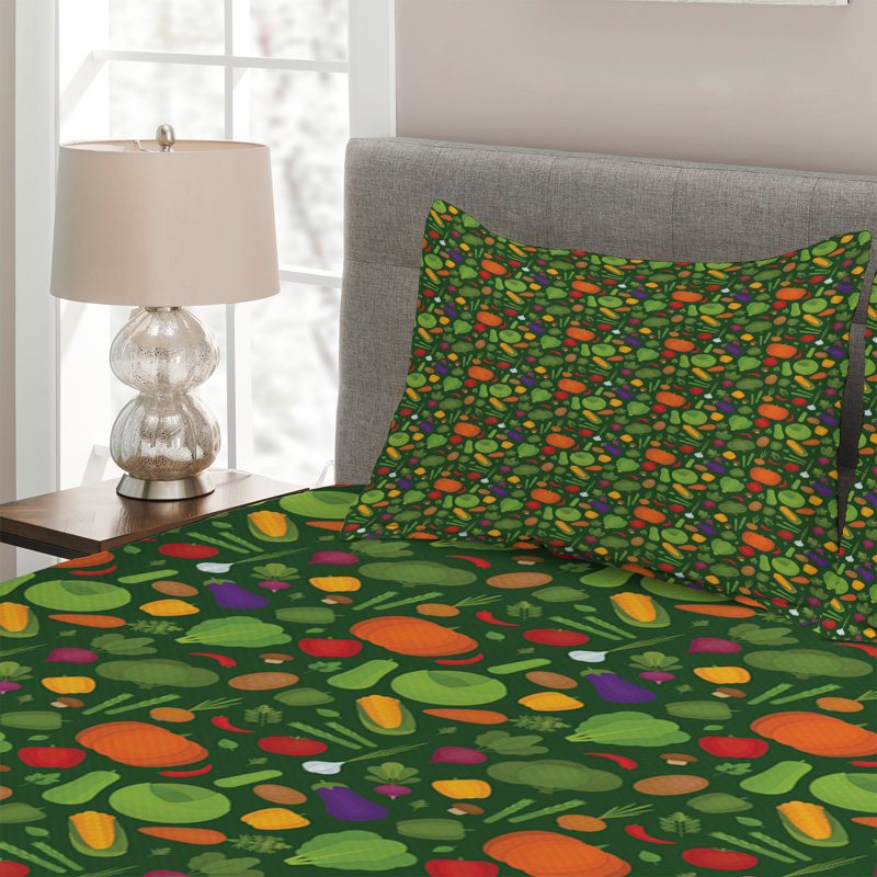Vegetables Polyester Coverlet, King Bedspread + 2 Shams
