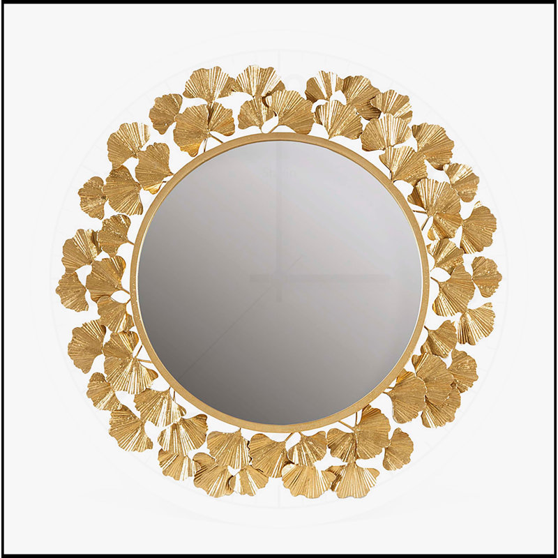 Exquis miroir mural rond en feuilles de gingko pour la décoration intérieure