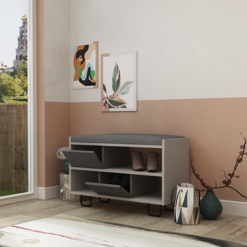 Cannonleague Polyester Upholstered Storage Bench, Light Mocha/Anthracite