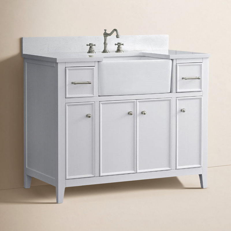 Meuble-lavabo simple 42 po Aisa, Blanc / nickel brossé