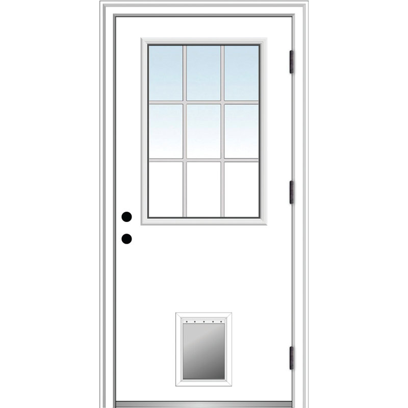 Porte d'entrée pré-suspendue en verre apprêté avec grilles internes, H 80 po x l 32 po x P 1,75 po, 6,56 po