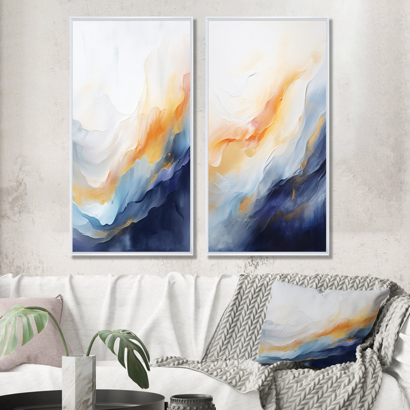 Cresie - Ensemble de 2 reproductions d'art sur toile, Cadre flottant blanc, H 40 po x l 41 po