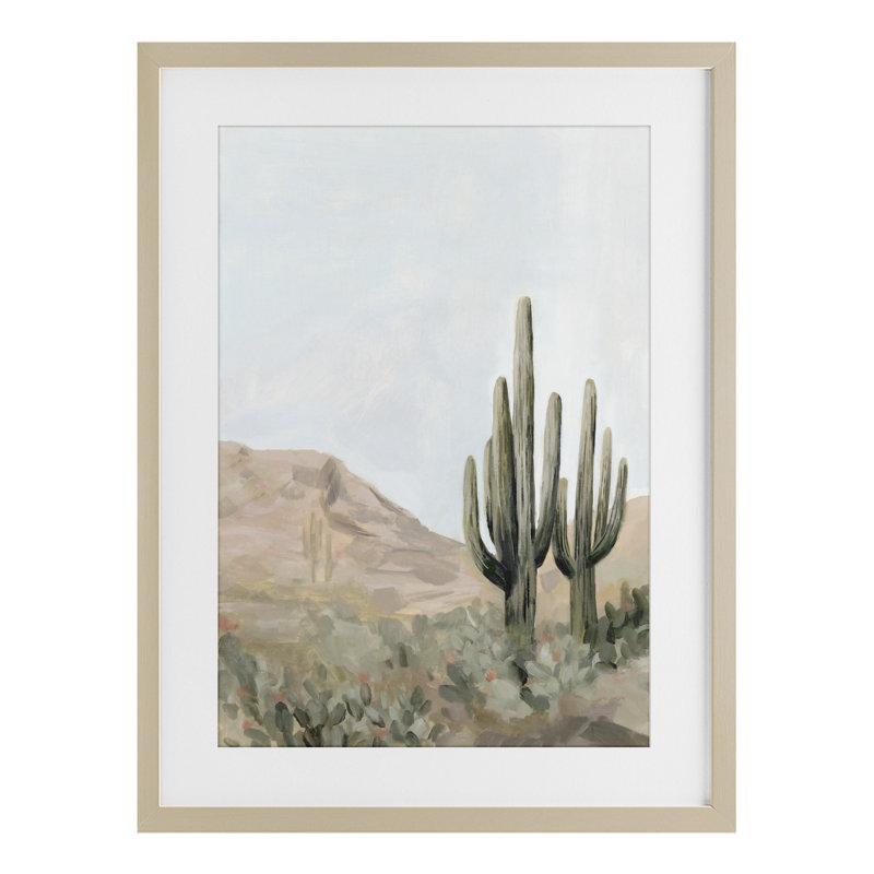 «Desert Tranquility Cacti», reproduction sous verre encadrée, design par Hannah Dawson, H 20 po x l 14 po, Brun