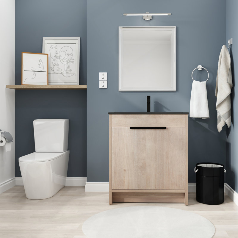 Meuble-lavabo autoportant de 30 pouces avec lavabo en céramique noire et 2 portes d'armoire à fermeture en douceur (LPB02430PLO-BL9075BK), W1286S00019