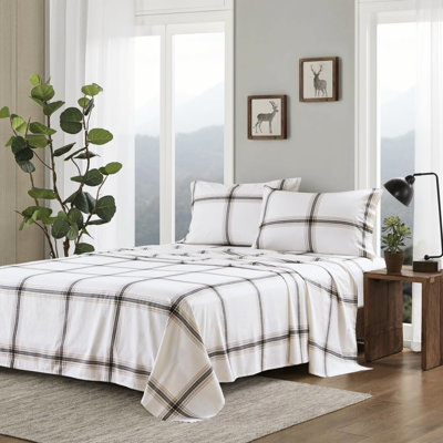 Grand drap 4 pièces en flanelle de coton brun clair lavable à la machine - avec 1 drap-housse plat et 2 taies d'oreiller l 20 po x L 30 po