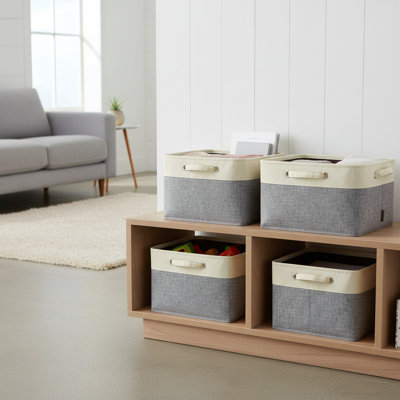Paquet de 4 paniers de rangement en tissu pour tablettes, paniers de rangement gris pour vêtements